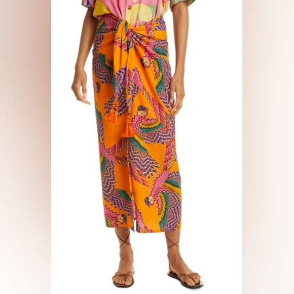 FARM Rio Dresses & Skirts - Nwot FARM Rio Beaded Macaws Tied Linen Blend Maxi Skirt Size Extra Small